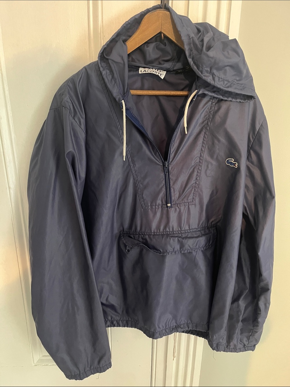 Vintage Lacoste x Izod Navy Hooded Pullover Rain Proof Bomber Jacket